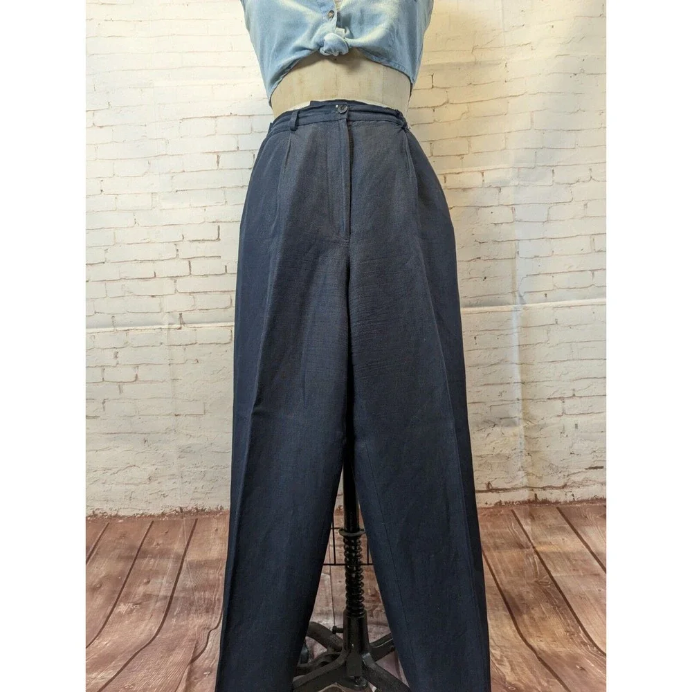 Petite Sophisticate Womens Slacks Trouser Size 8P Navy Blue Pleated High Waist - Picture 3 of 7